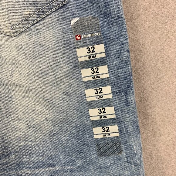 Southpole Mens Jean Shorts 32 Slim Blue Denim Paint Splatter Stretch Faded 11" - Picture 10 of 10